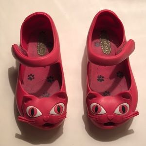 Mini Melissa Pink Cat Slip-On Velcro Mary Janes